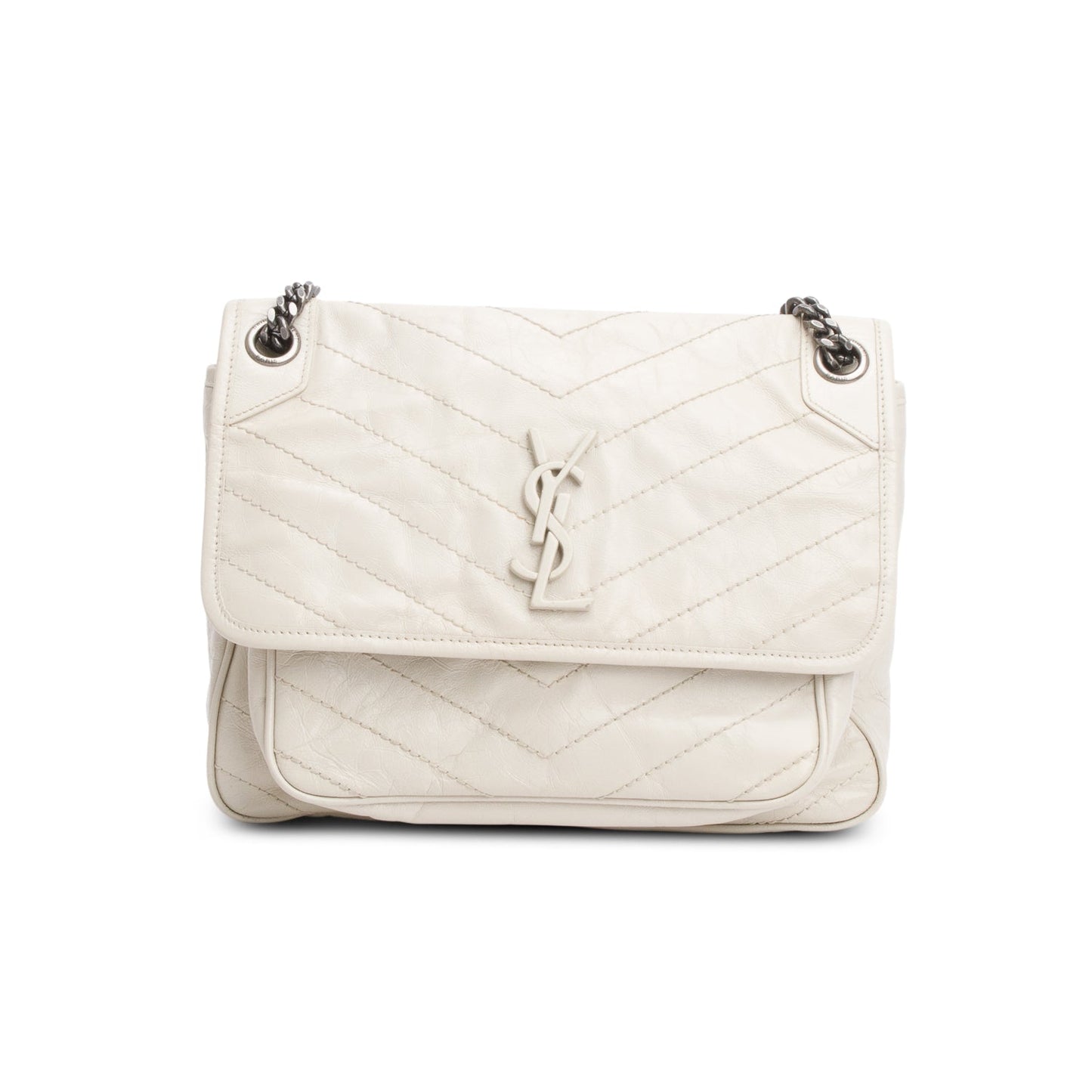 Saint Laurent Ivory   Leather Monogram Medium Niki Chain Satchel