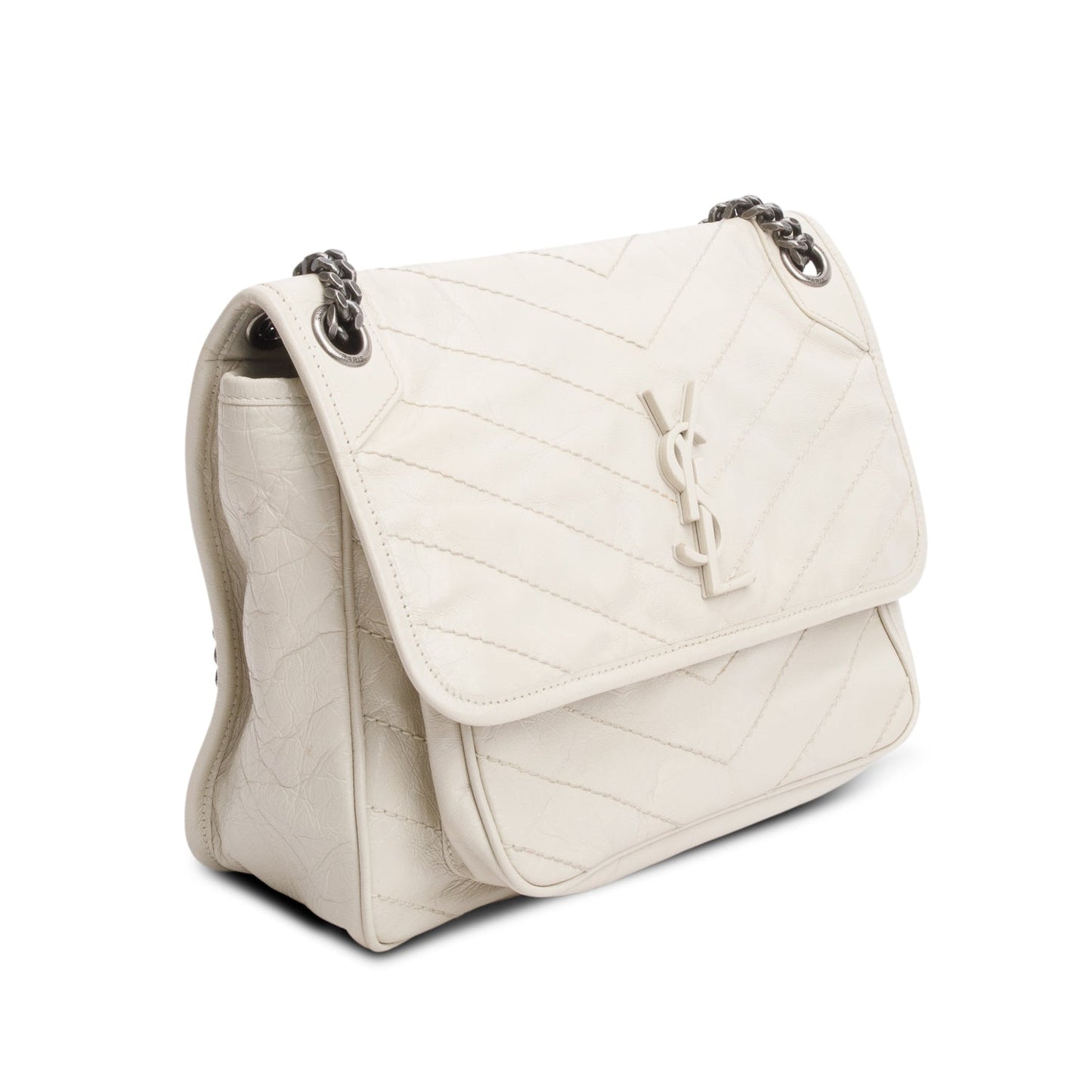 Saint Laurent Ivory   Leather Monogram Medium Niki Chain Satchel