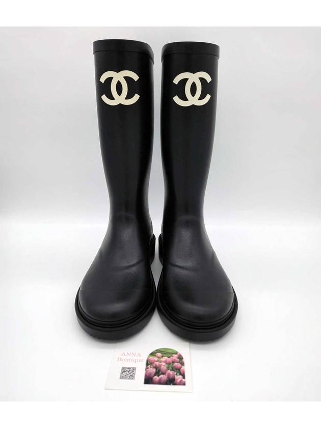CC Logo Caoutchouc Rain Boots Black Chanel