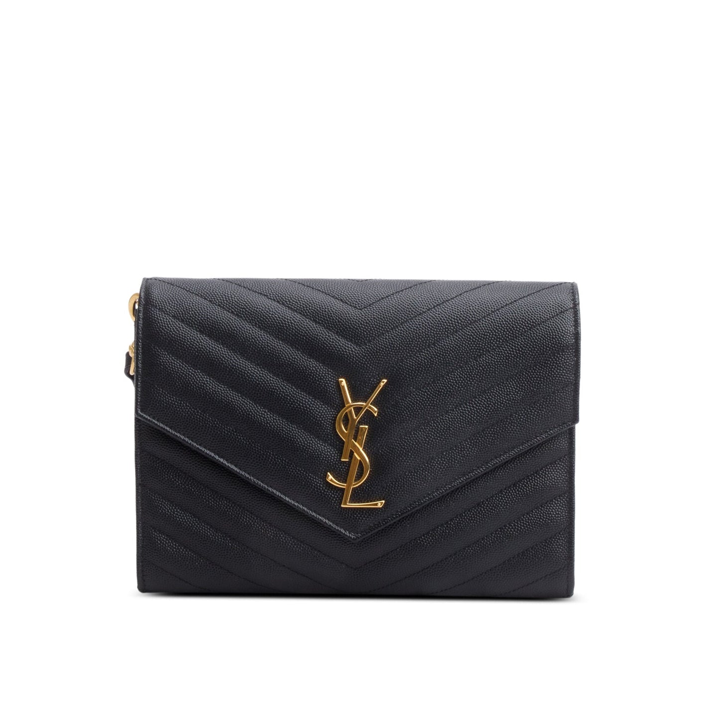 Saint Laurent 2020 Black Grain De Poudre Matelasse Chevron Cassandre Flap Clutch