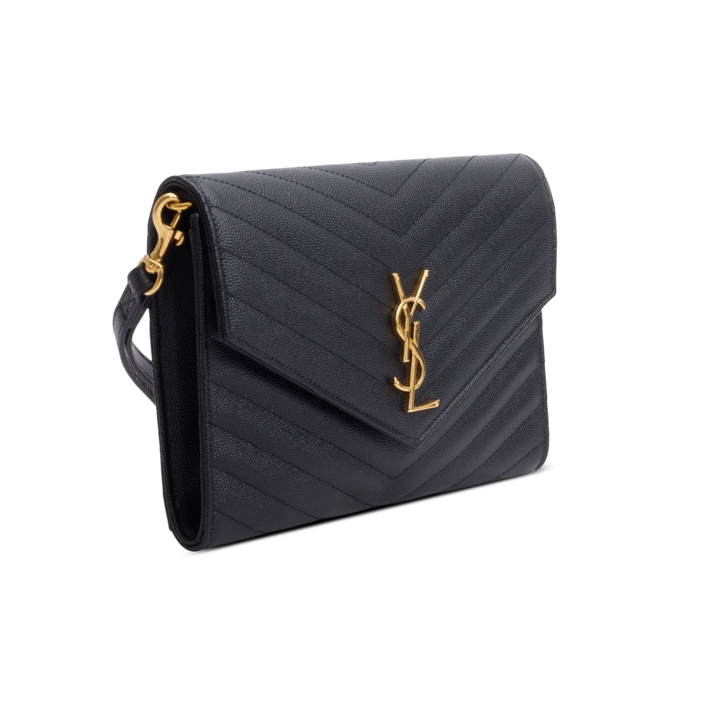 Saint Laurent 2020 Black Grain De Poudre Matelasse Chevron Cassandre Flap Clutch