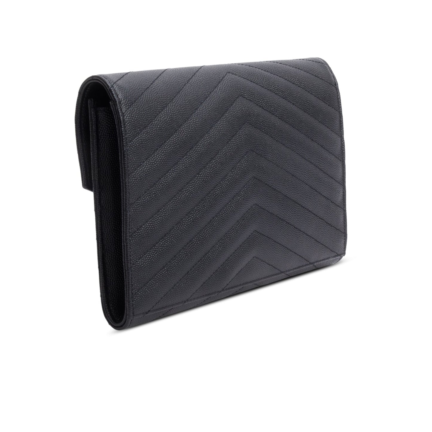 Saint Laurent 2020 Black Grain De Poudre Matelasse Chevron Cassandre Flap Clutch
