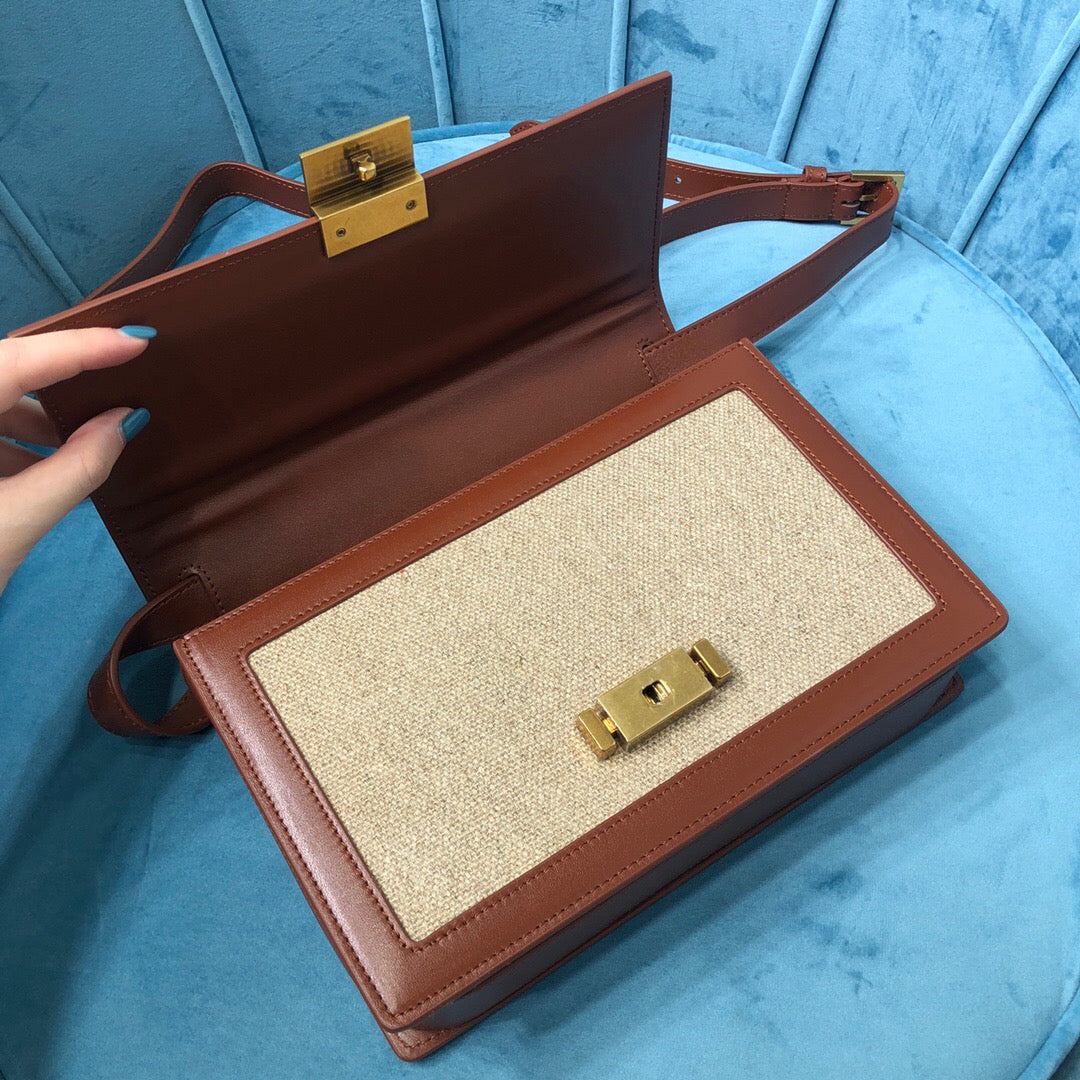 Top Quality Le Carré Satchel In Canvas And Box Natural Beige &amp; Brick For Women 9in/23cm YSL 