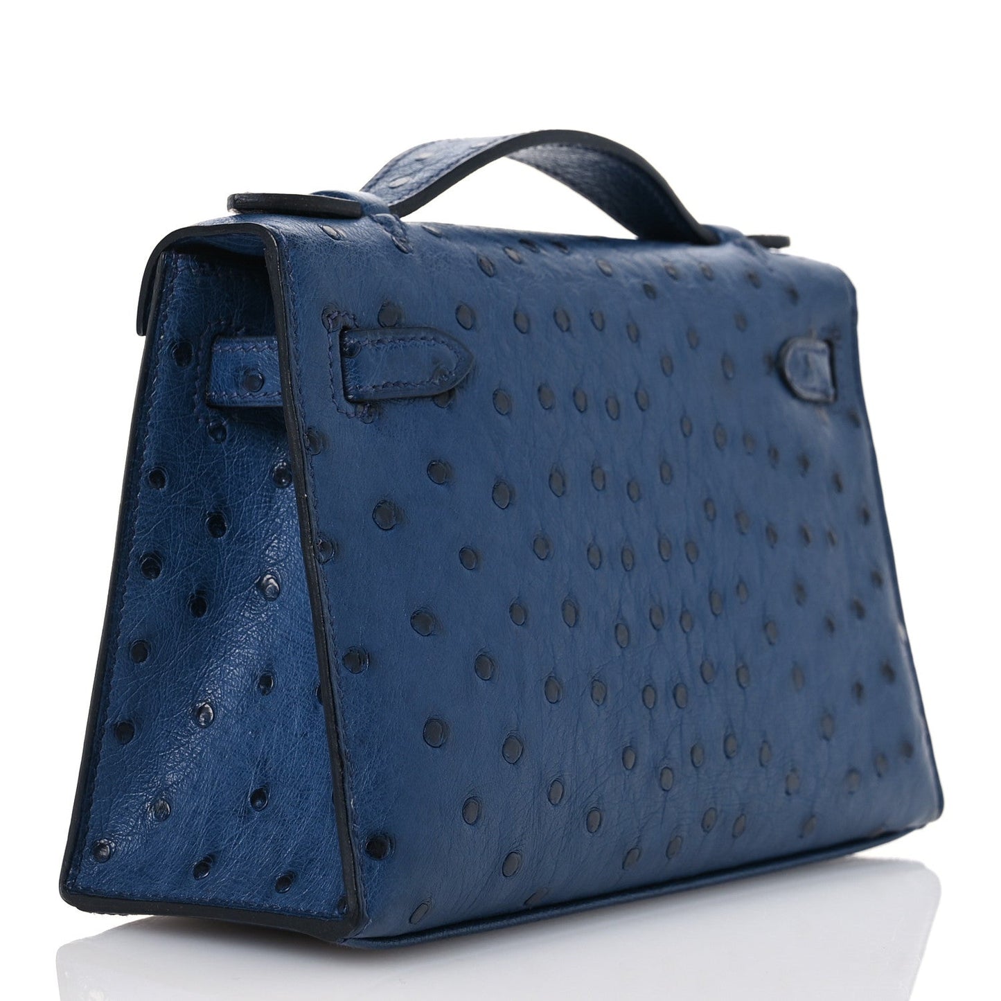 Hermes Ostrich Kelly Pochette Clutch Bleu Roi