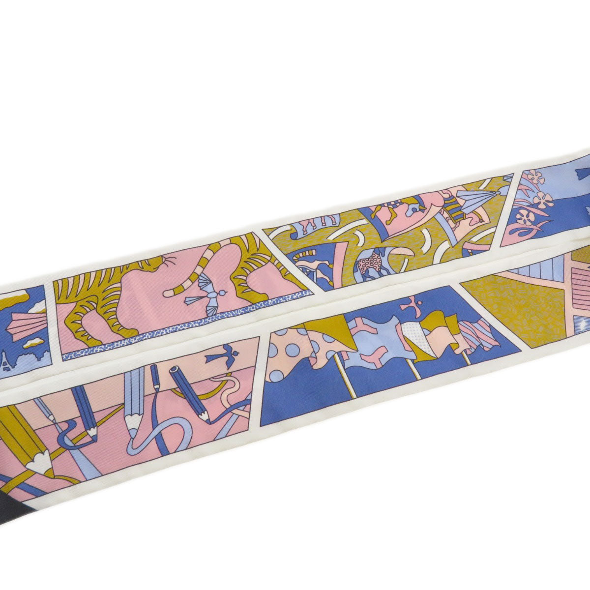 HERMES scarf silk white Twilly Women  d