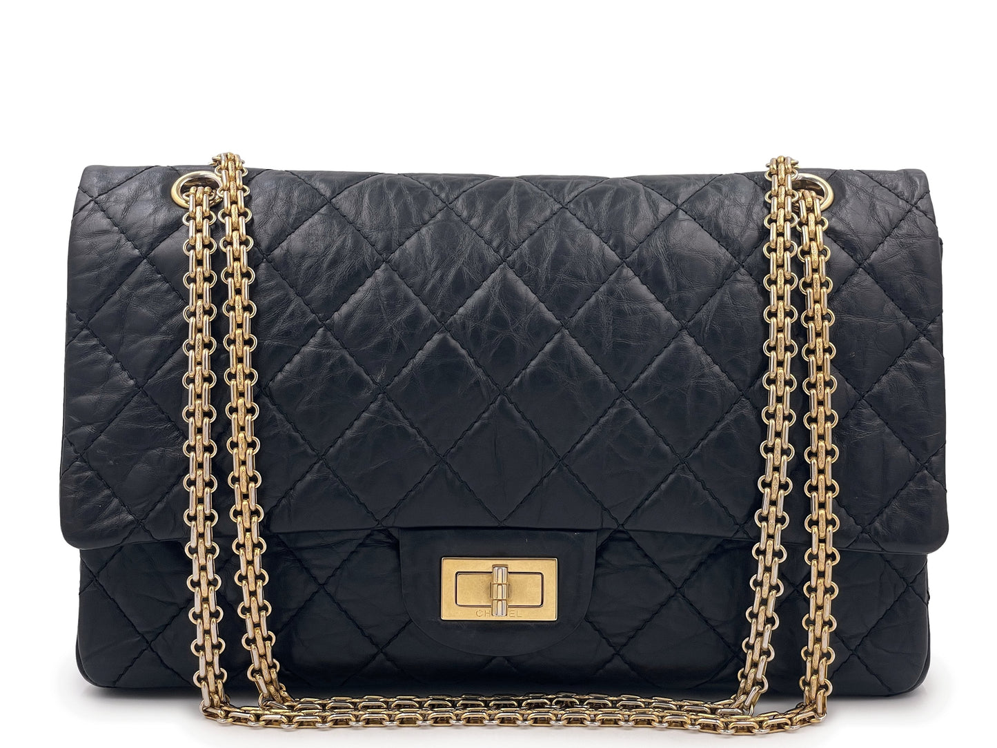 Chanel Black Aged Calfskin Reissue Large 227 2.55 Flap Bag GHW