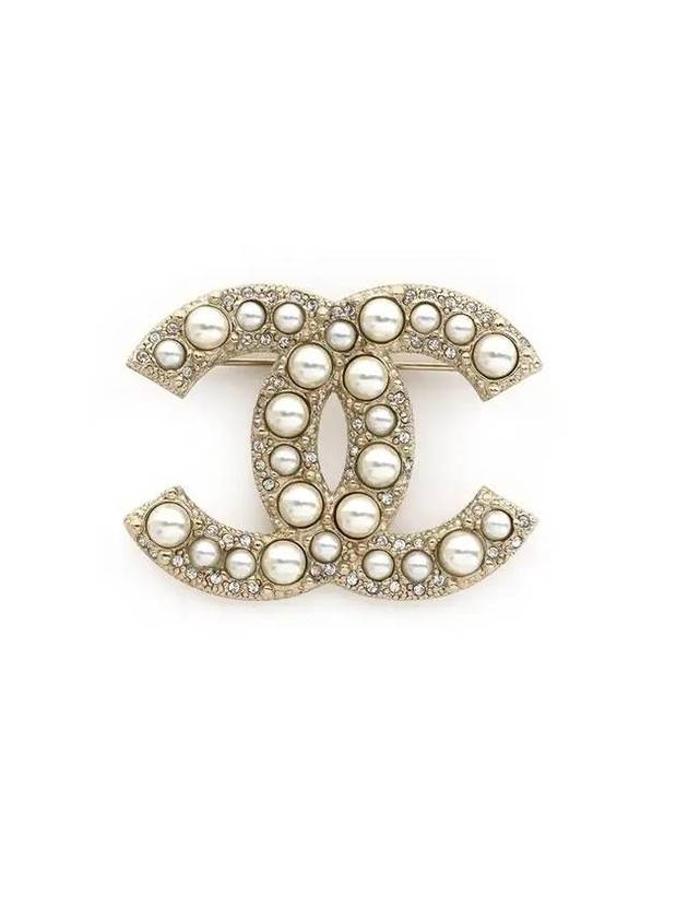 CC Logo Pearl Crystal Brooch Gold Chanel