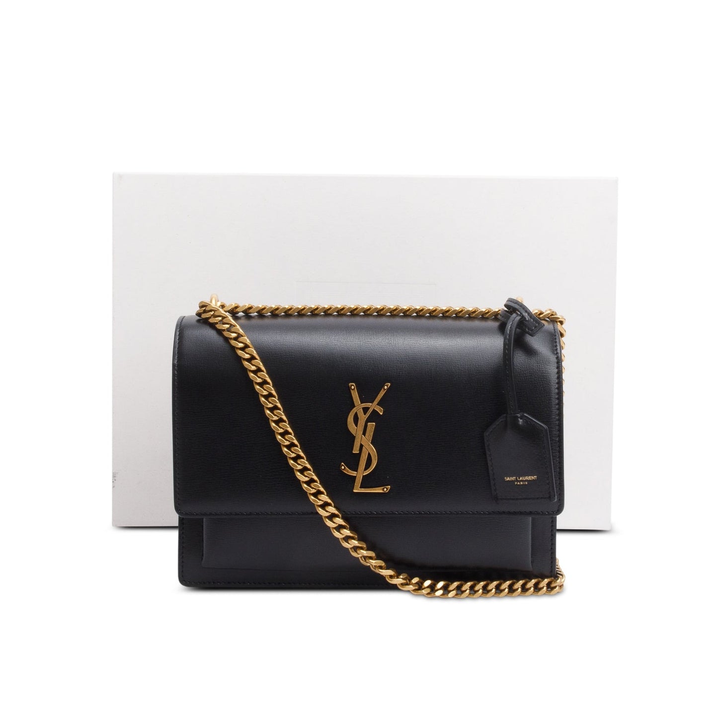 Saint Laurent 2024 Black Calfskin Leather Medium Sunset Shoulder Bag