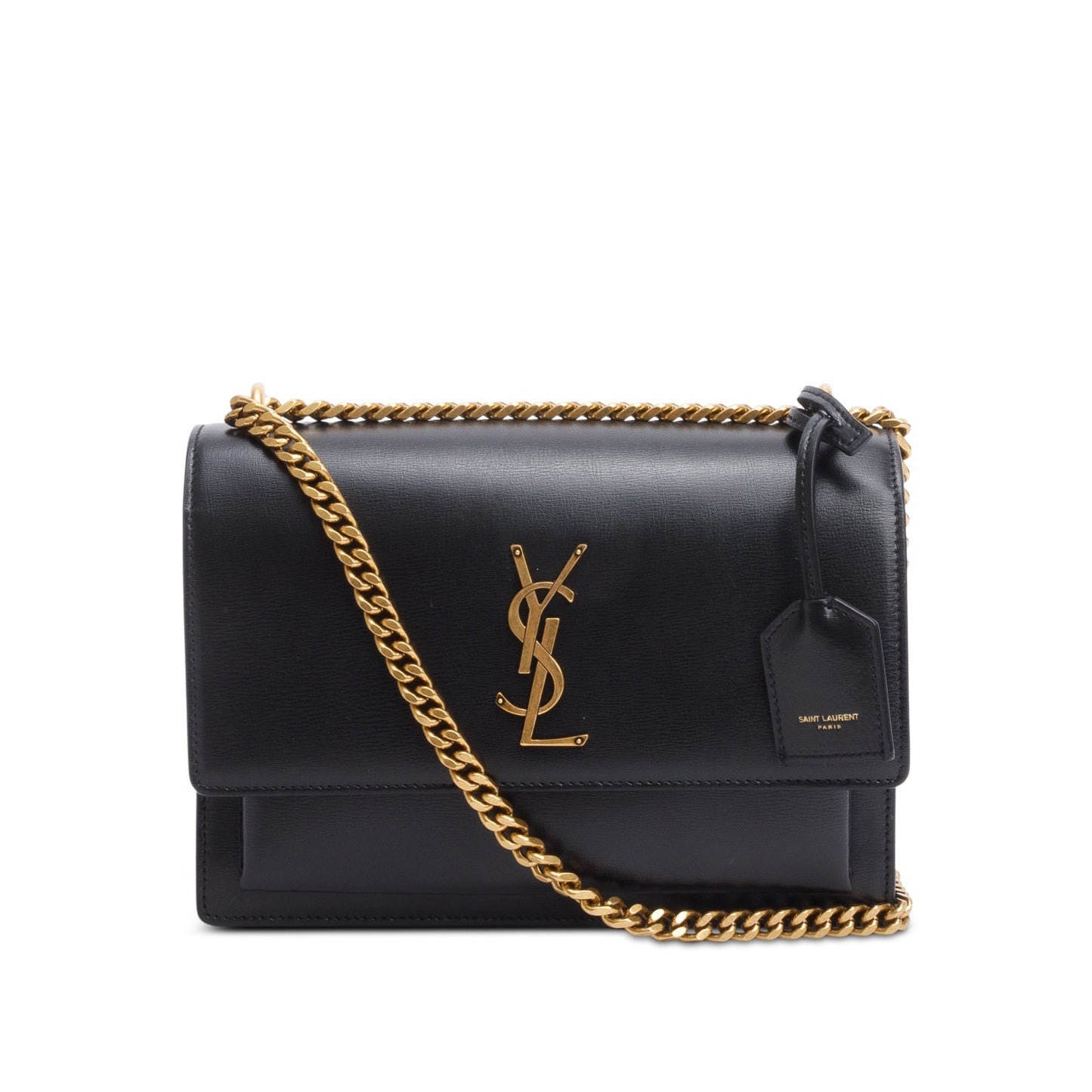Saint Laurent 2024 Black Calfskin Leather Medium Sunset Shoulder Bag