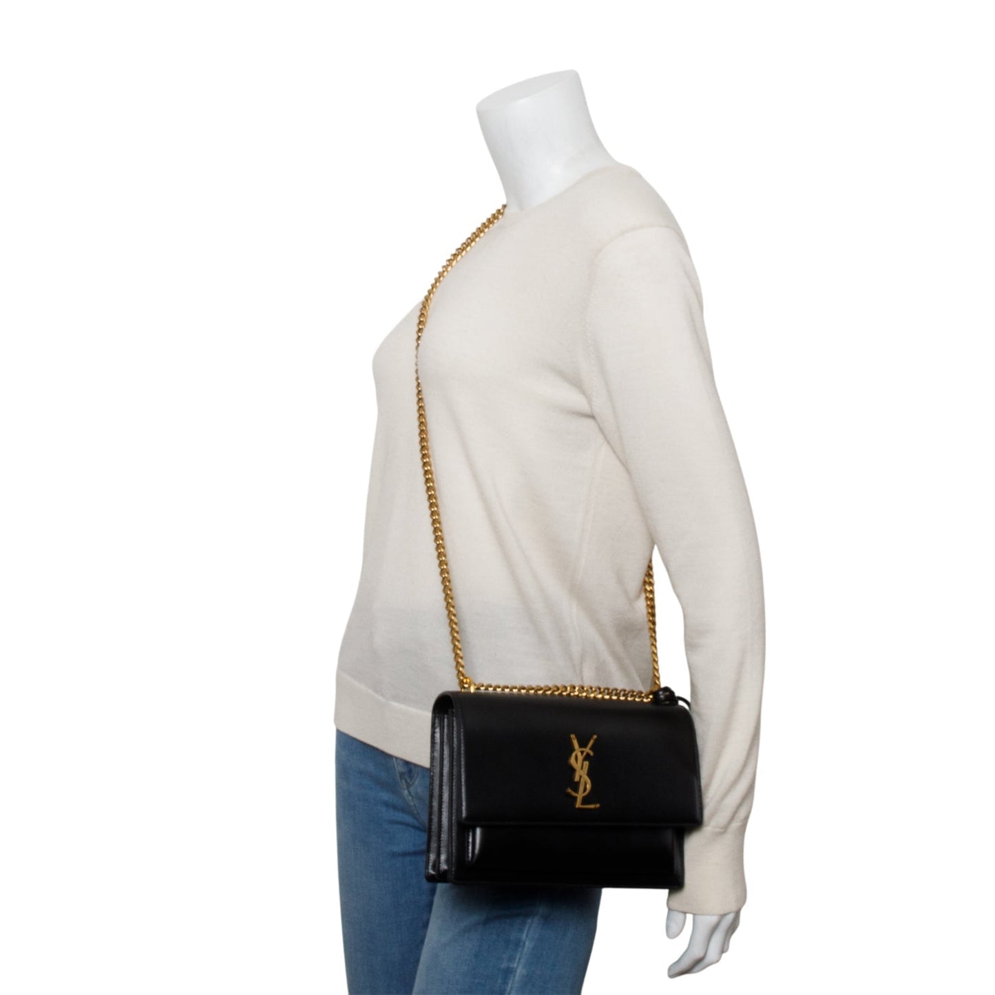 Saint Laurent 2024 Black Calfskin Leather Medium Sunset Shoulder Bag