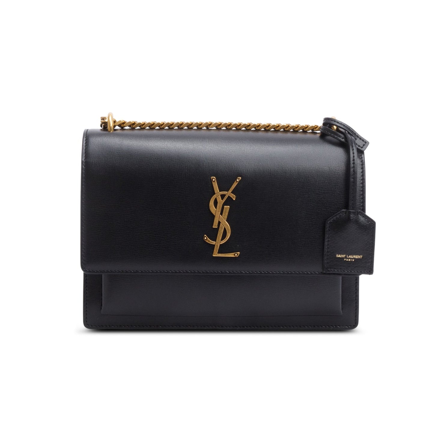 Saint Laurent 2024 Black Calfskin Leather Medium Sunset Shoulder Bag