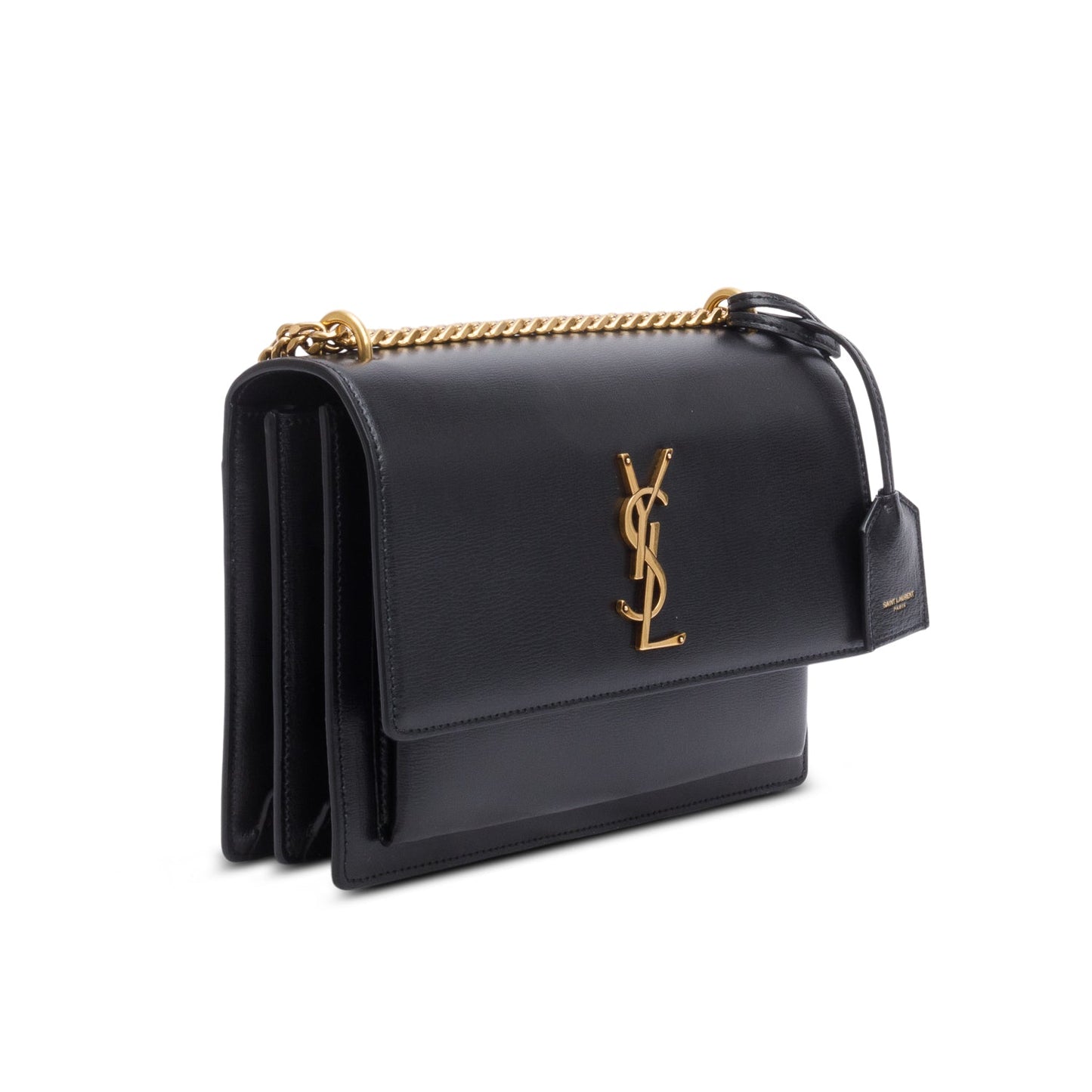 Saint Laurent 2024 Black Calfskin Leather Medium Sunset Shoulder Bag