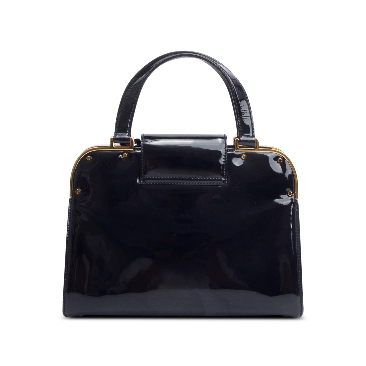 Saint Laurent Navy Patent Leather Rive Gauche Medium Uptown Handle Bag