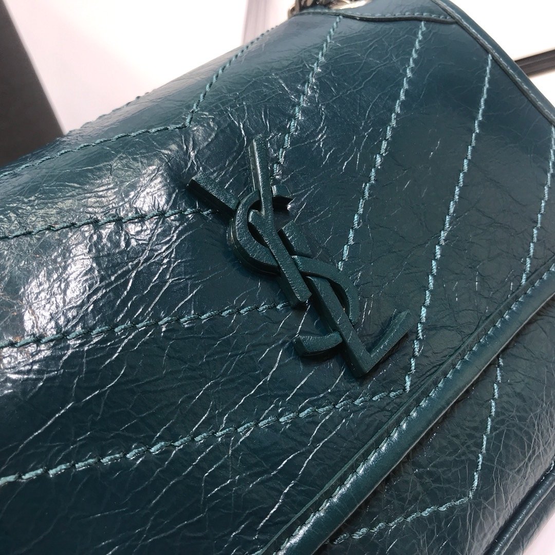 YSSL Niki Baby Chain Bag In Crinkled  Dark Green For Women 8in/21cm YSL