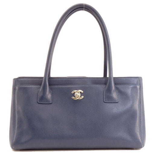 CHANEL Handbag Calfskin Navy Executive Tote SilverMetal