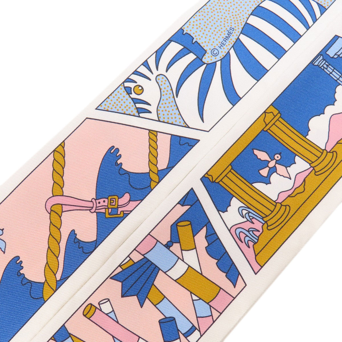 HERMES scarf silk white Twilly Women  d