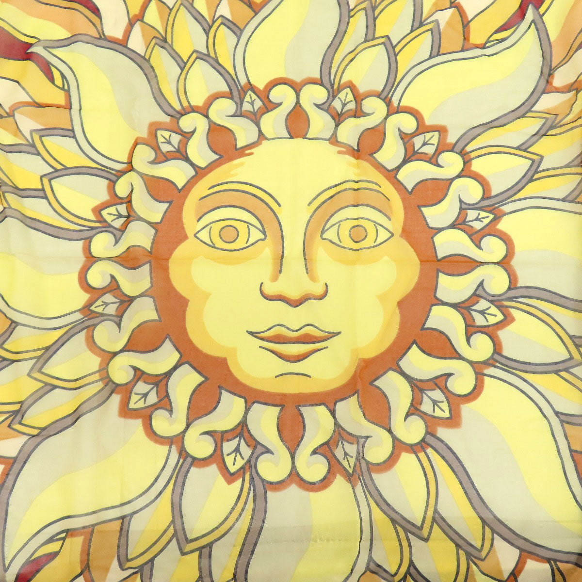 HERMES Stall cotton Brown Sun pattern large scarf Women  d