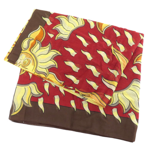 HERMES Stall cotton Brown Sun pattern large scarf Women  d