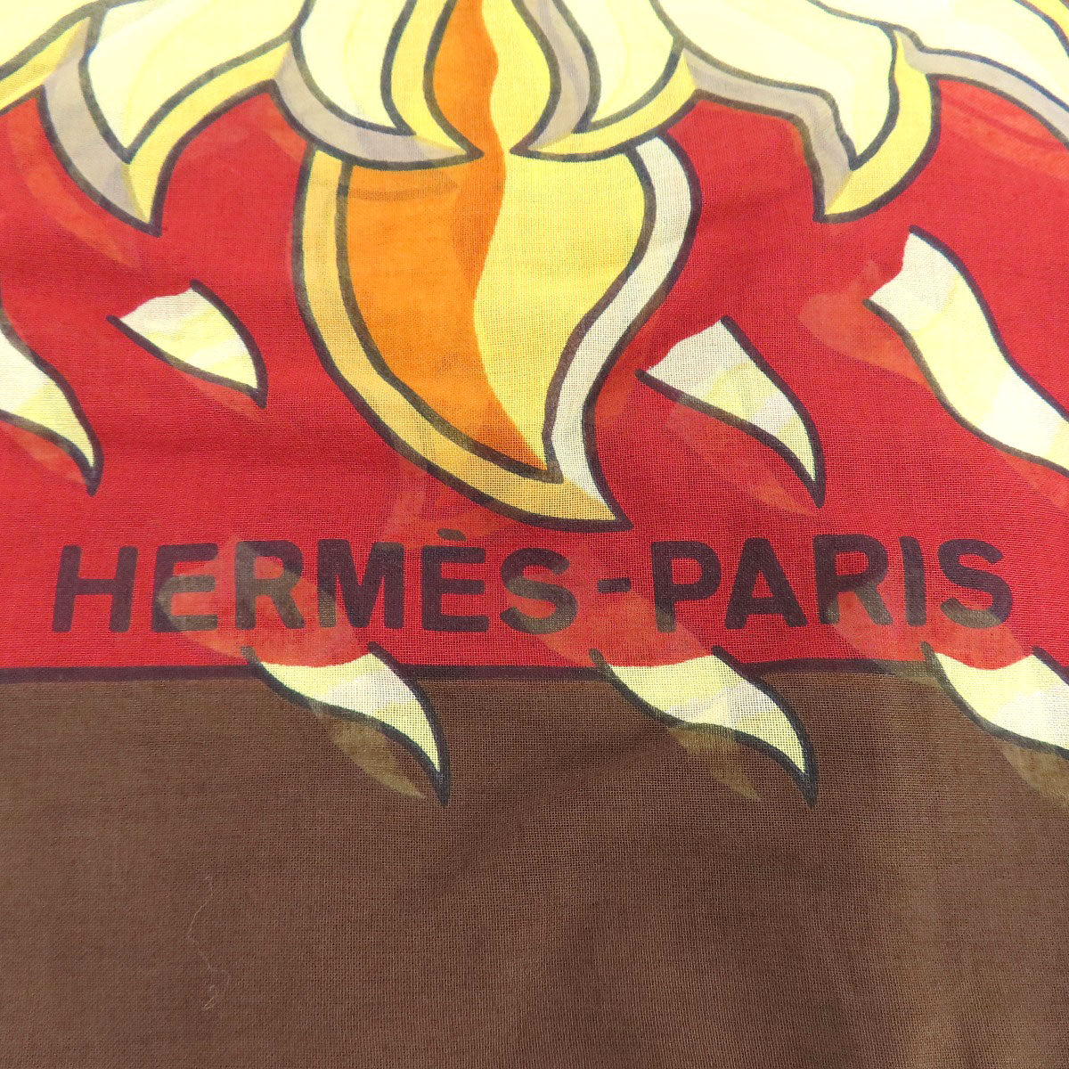 HERMES Stall cotton Brown Sun pattern large scarf Women  d