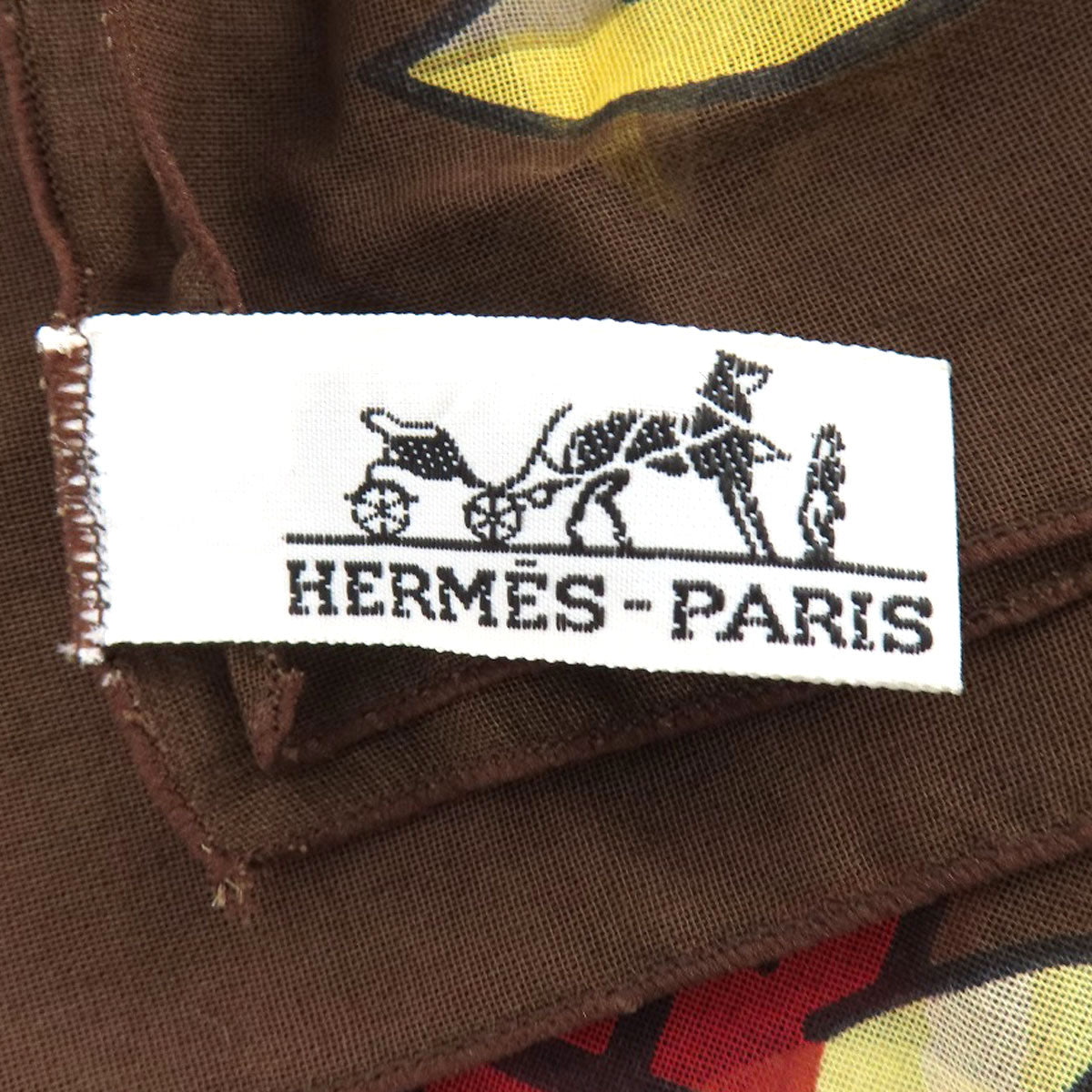 HERMES Stall cotton Brown Sun pattern large scarf Women  d