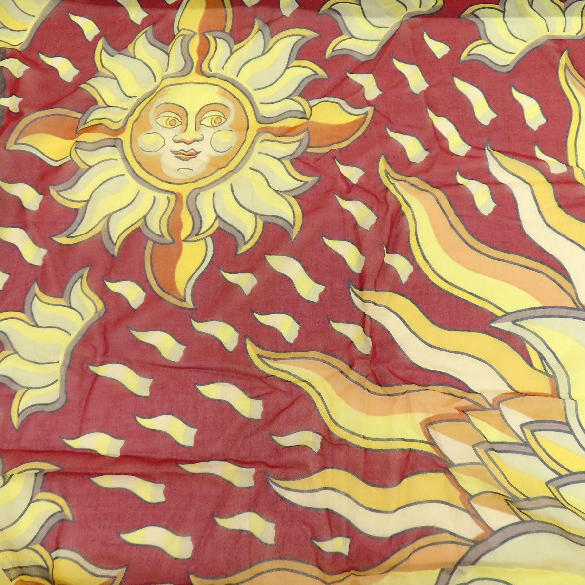 HERMES Stall cotton Brown Sun pattern large scarf Women  d