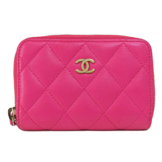 CHANEL Coin case lambskin pink Matrasse