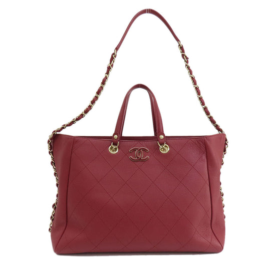 CHANEL Handbag Calfskin Red COCO Mark Gold Metal 2WAY