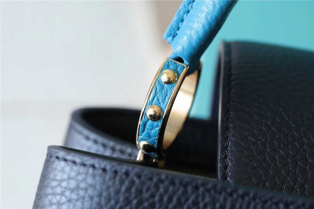 Top Quality Capucines MM Taurillon Black/ Blue For Women, Womens Bags, Shoulder And Crossbody Bags 12.4in/31.5cm Top Quality 