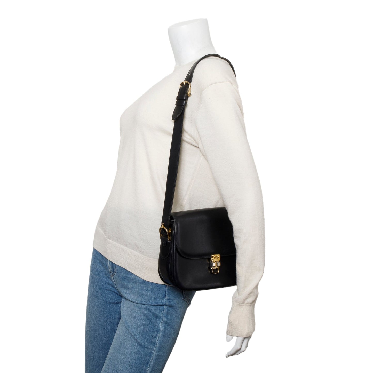 Celine   Black Leather Horse Carriage Shoulder Bag