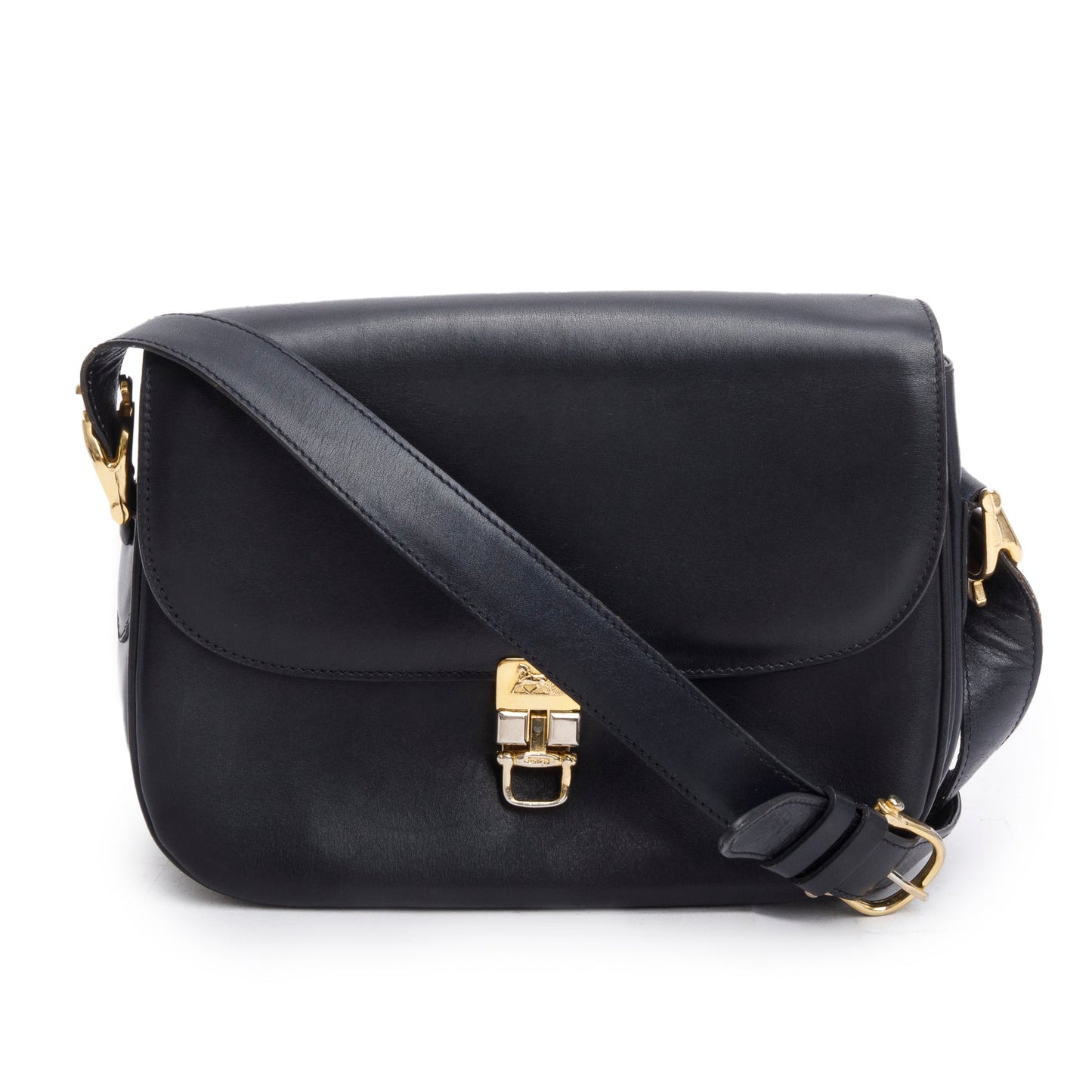 Celine   Black Leather Horse Carriage Shoulder Bag