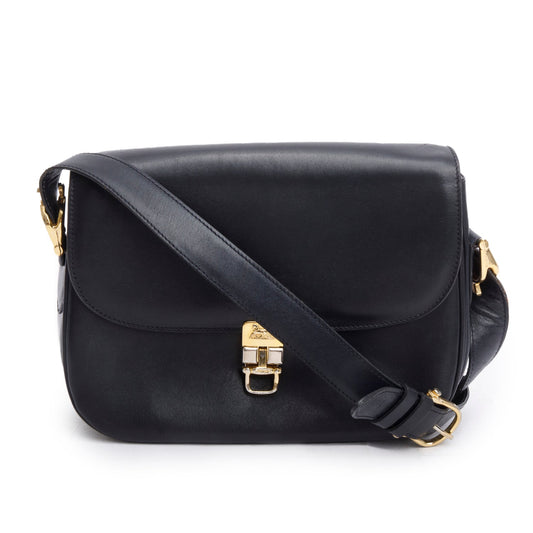 Celine   Black Leather Horse Carriage Shoulder Bag