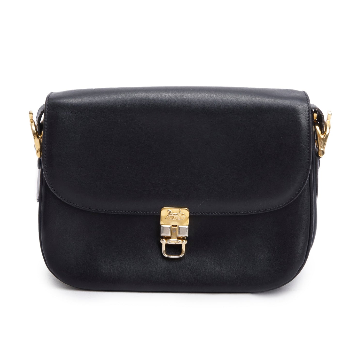 Celine   Black Leather Horse Carriage Shoulder Bag