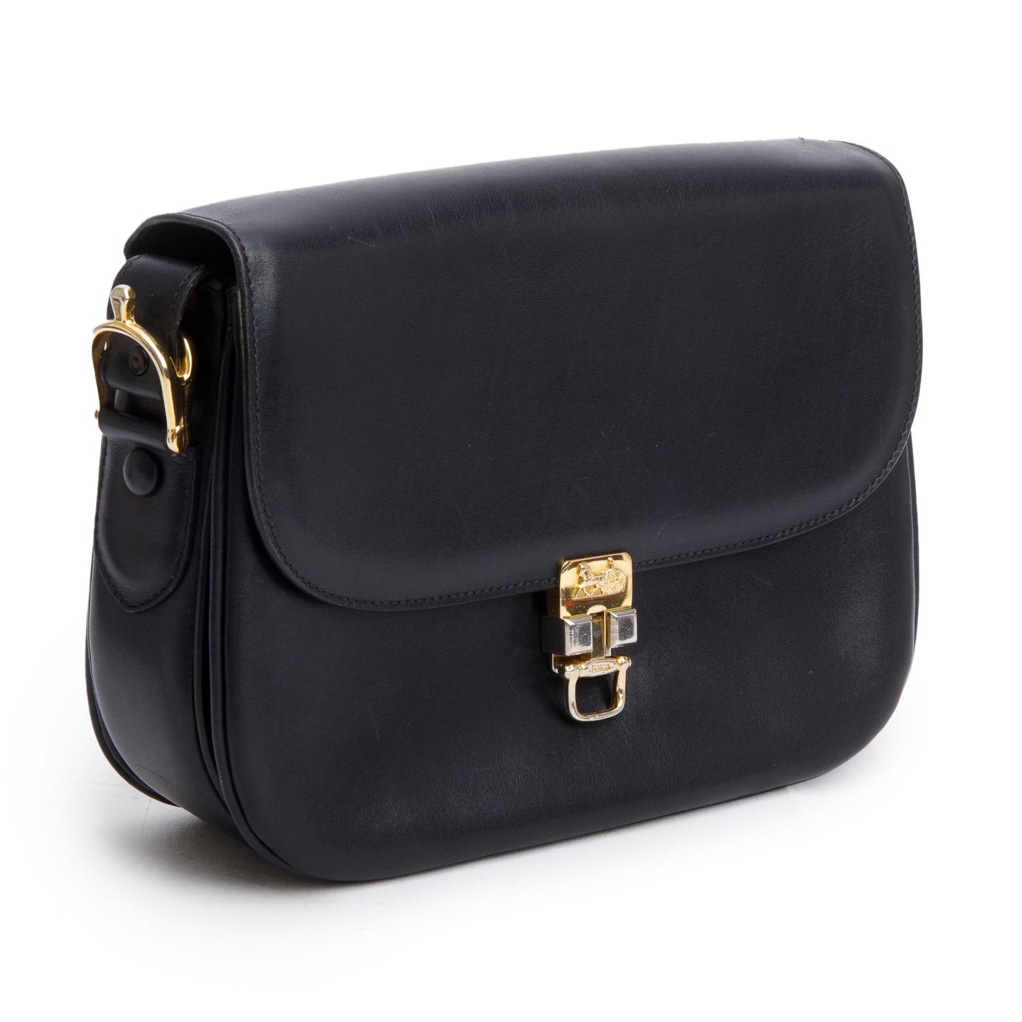 Celine   Black Leather Horse Carriage Shoulder Bag