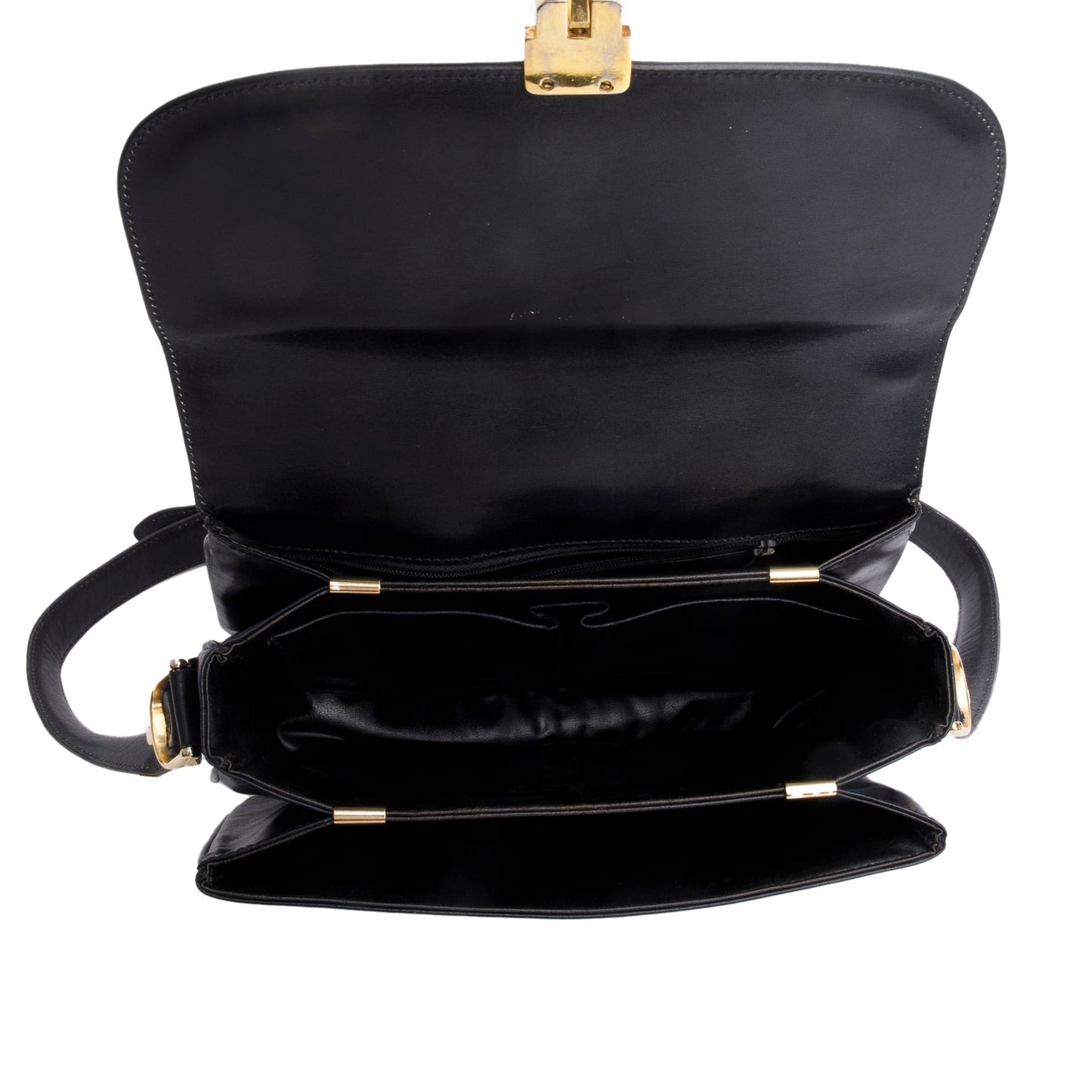 Celine   Black Leather Horse Carriage Shoulder Bag