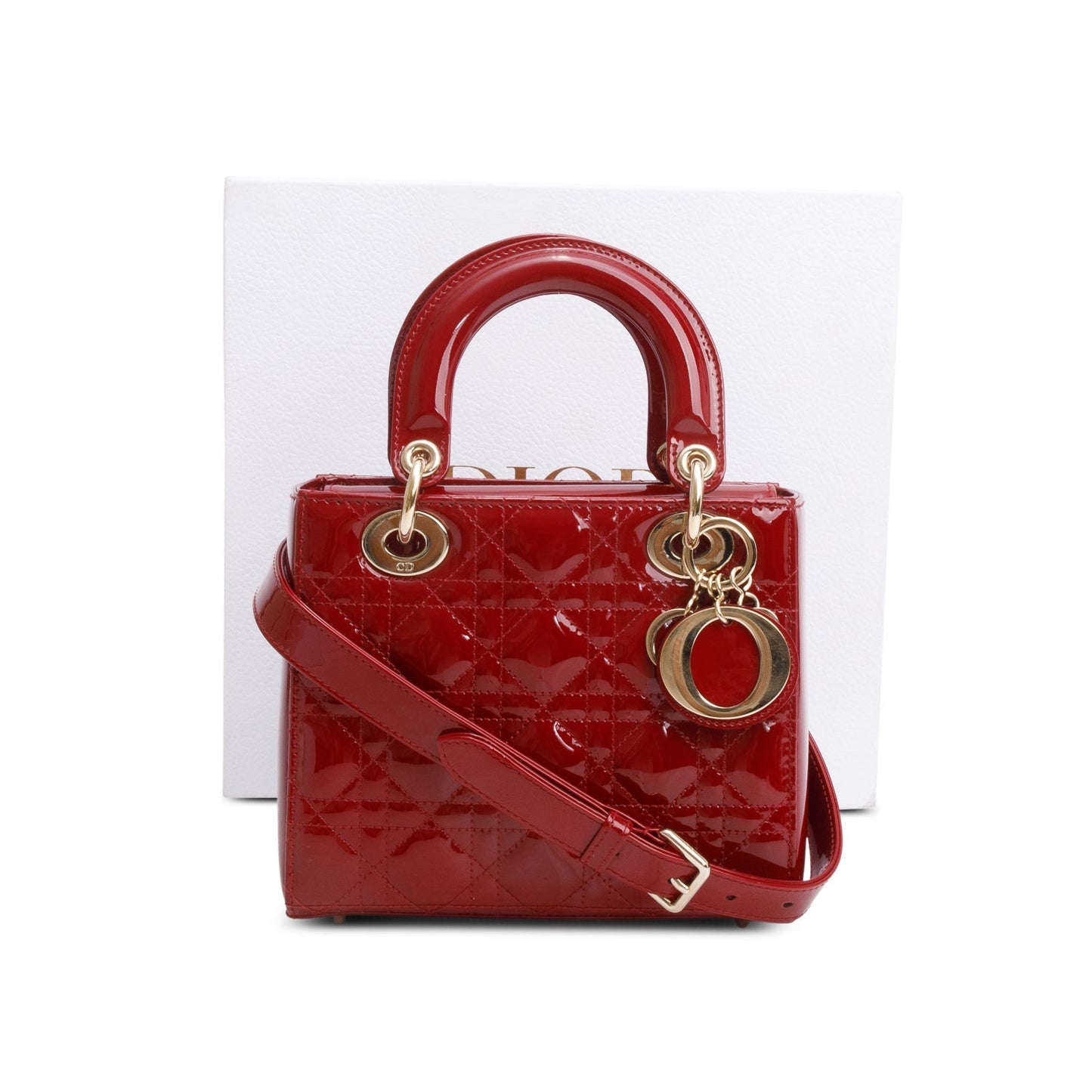 Christian Dior 2022 Red Patent Cannage Leather Small Lady Dior