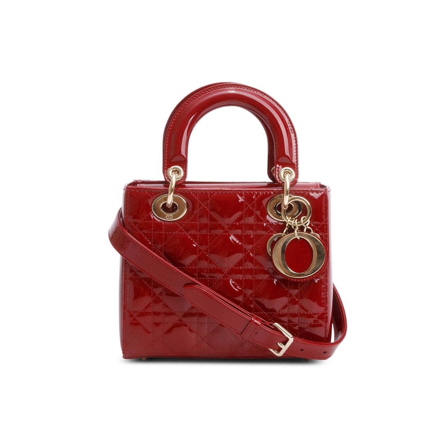 Christian Dior 2022 Red Patent Cannage Leather Small Lady Dior