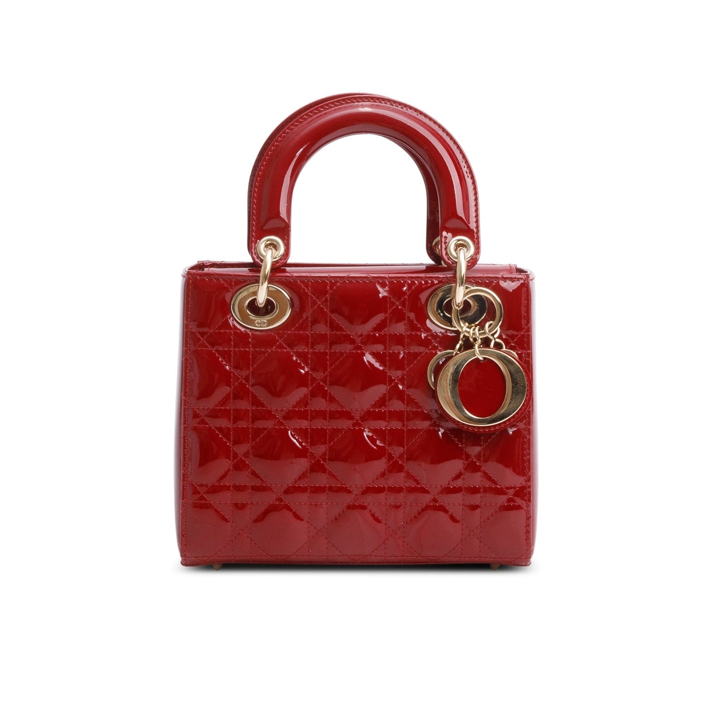 Christian Dior 2022 Red Patent Cannage Leather Small Lady Dior