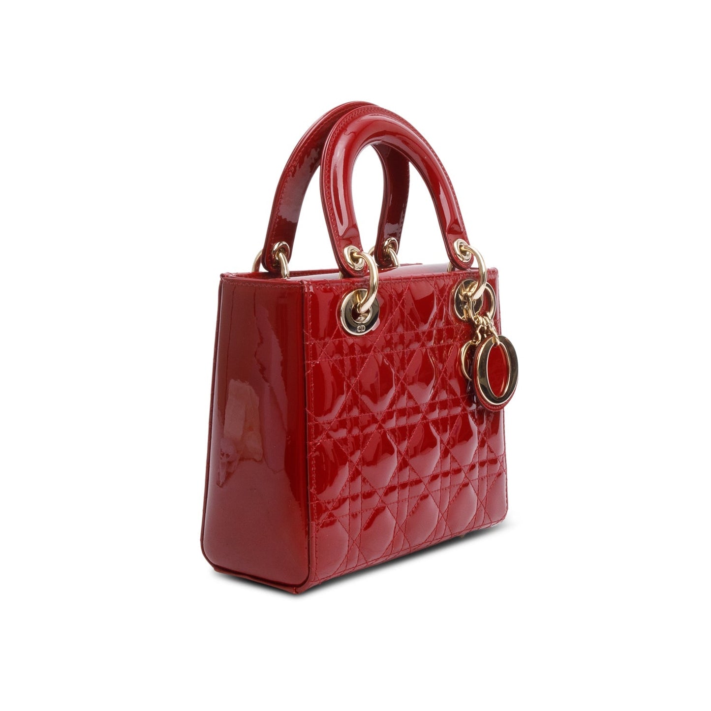 Christian Dior 2022 Red Patent Cannage Leather Small Lady Dior