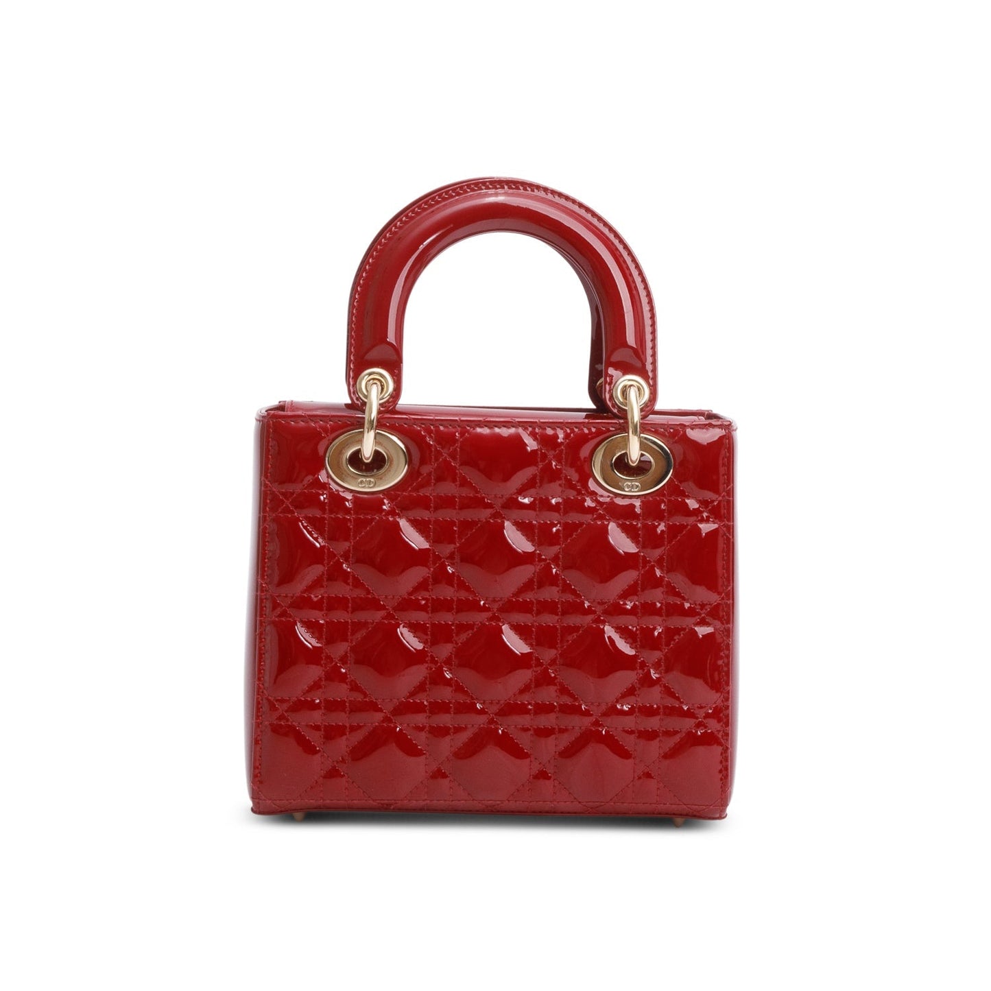 Christian Dior 2022 Red Patent Cannage Leather Small Lady Dior