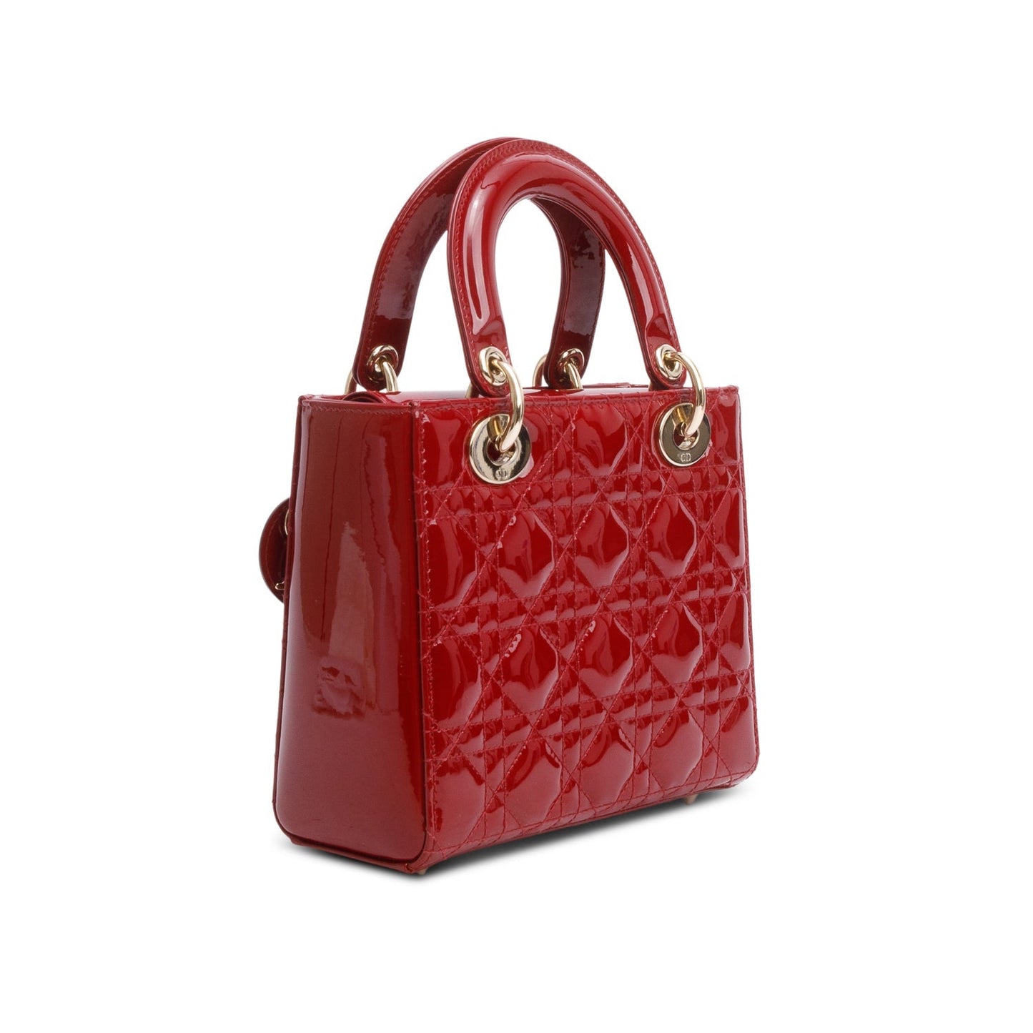 Christian Dior 2022 Red Patent Cannage Leather Small Lady Dior