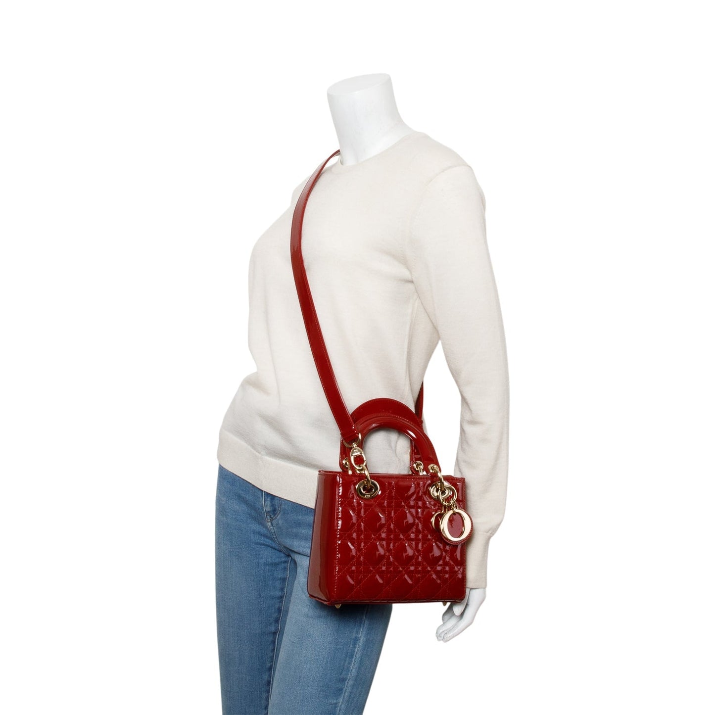 Christian Dior 2022 Red Patent Cannage Leather Small Lady Dior