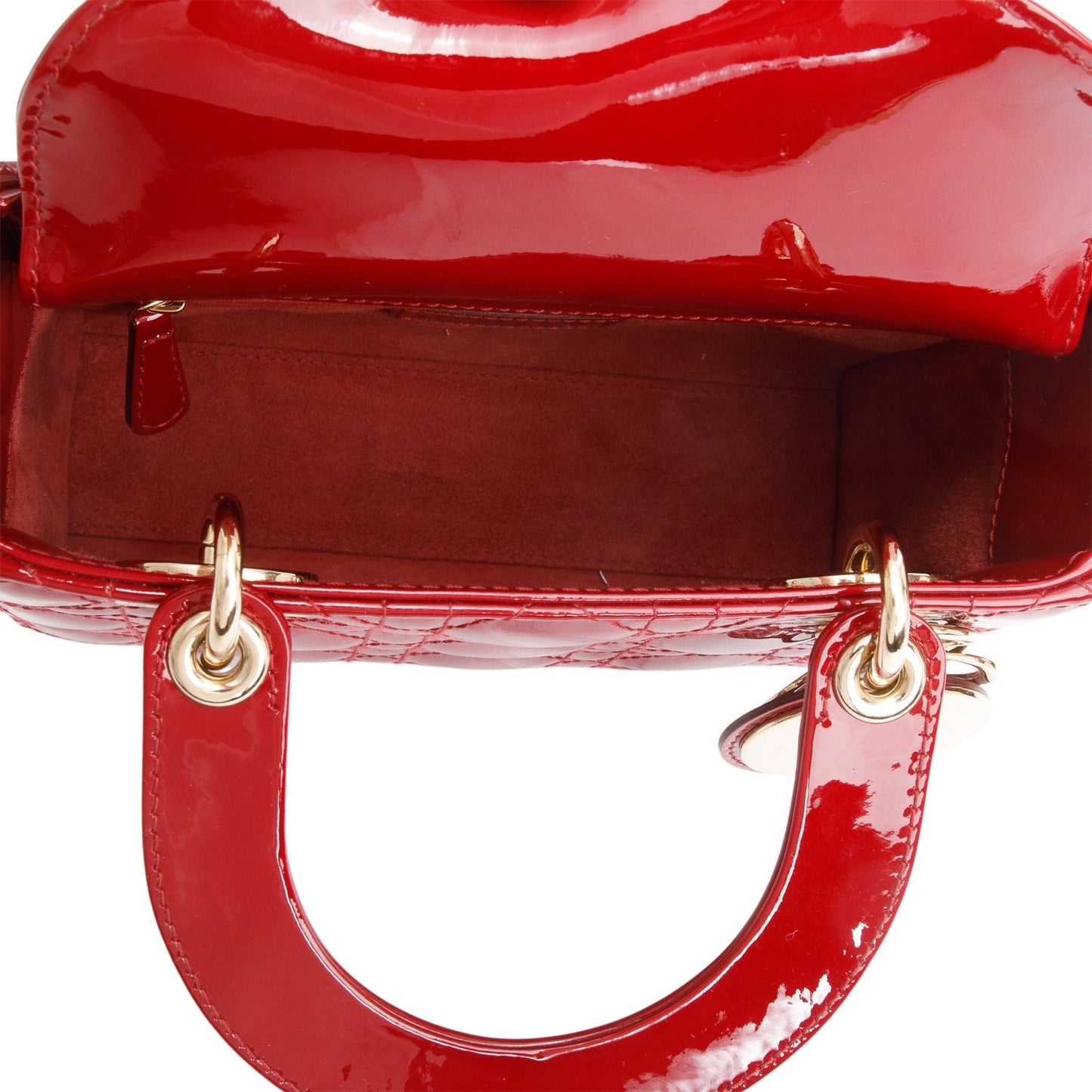 Christian Dior 2022 Red Patent Cannage Leather Small Lady Dior