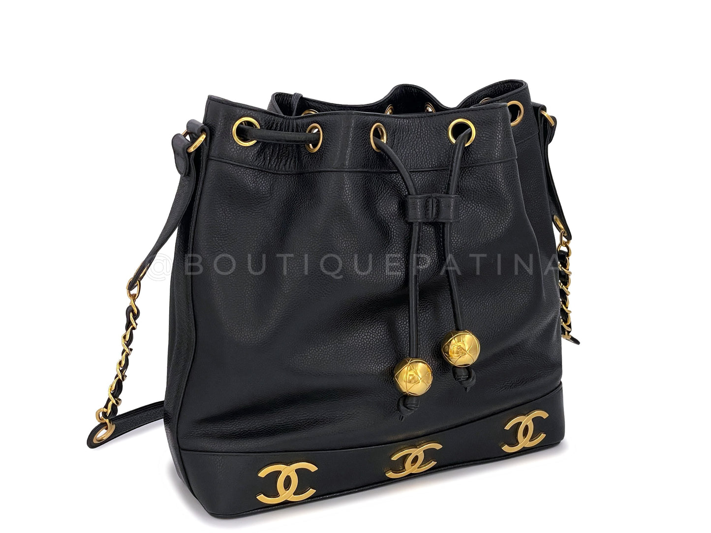 Chanel 1994   Black Caviar 6-CC Drawstring Bucket Bag 24k GHW