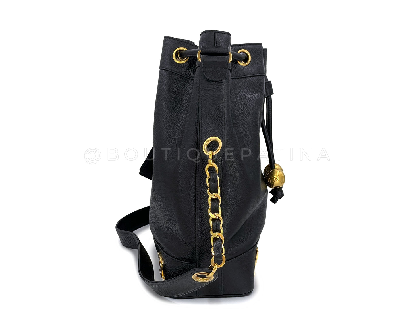 Chanel 1994   Black Caviar 6-CC Drawstring Bucket Bag 24k GHW