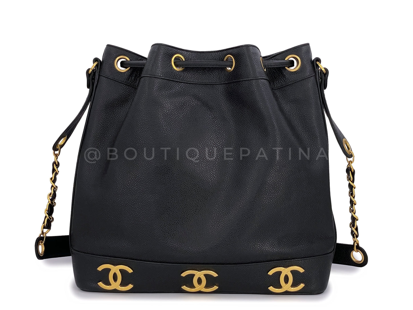 Chanel 1994   Black Caviar 6-CC Drawstring Bucket Bag 24k GHW