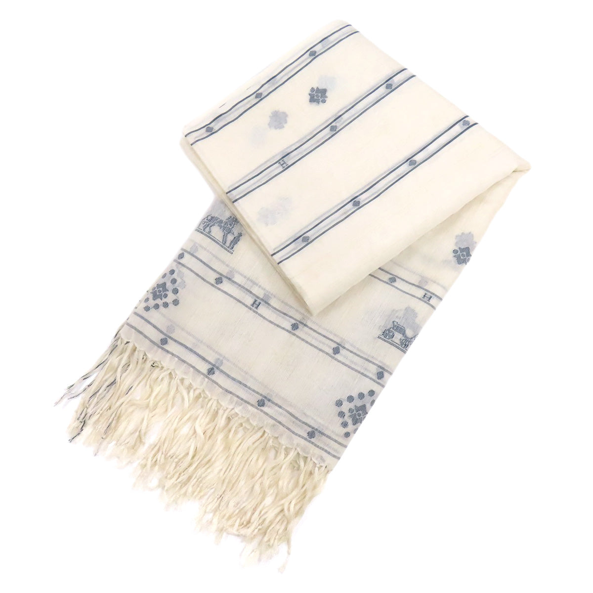 HERMES Stall Silk, Cotton white Carriage Pattern Women  d