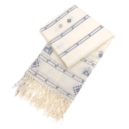 HERMES Stall Silk, Cotton white Carriage Pattern Women  d