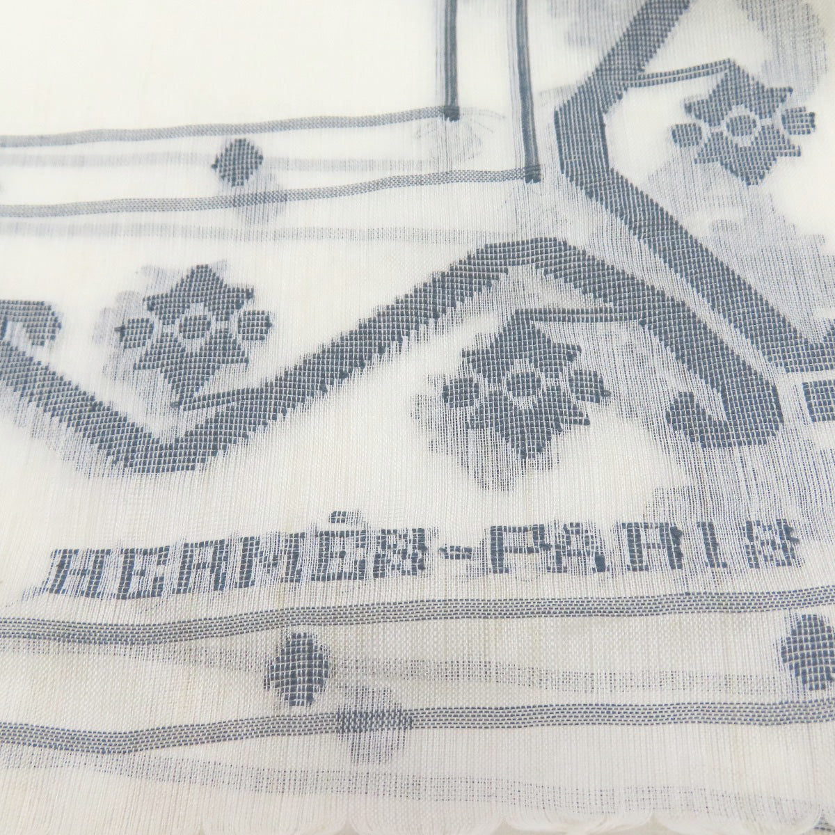 HERMES Stall Silk, Cotton white Carriage Pattern Women  d
