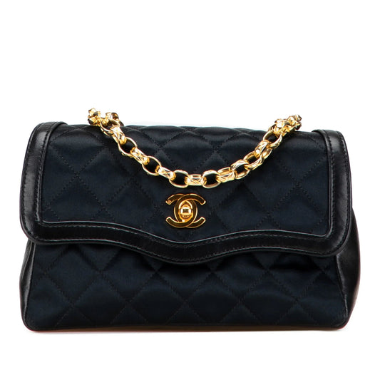 Black Chanel CC Quilted Satin Bijoux Chain Single Flap Crossbody Bag