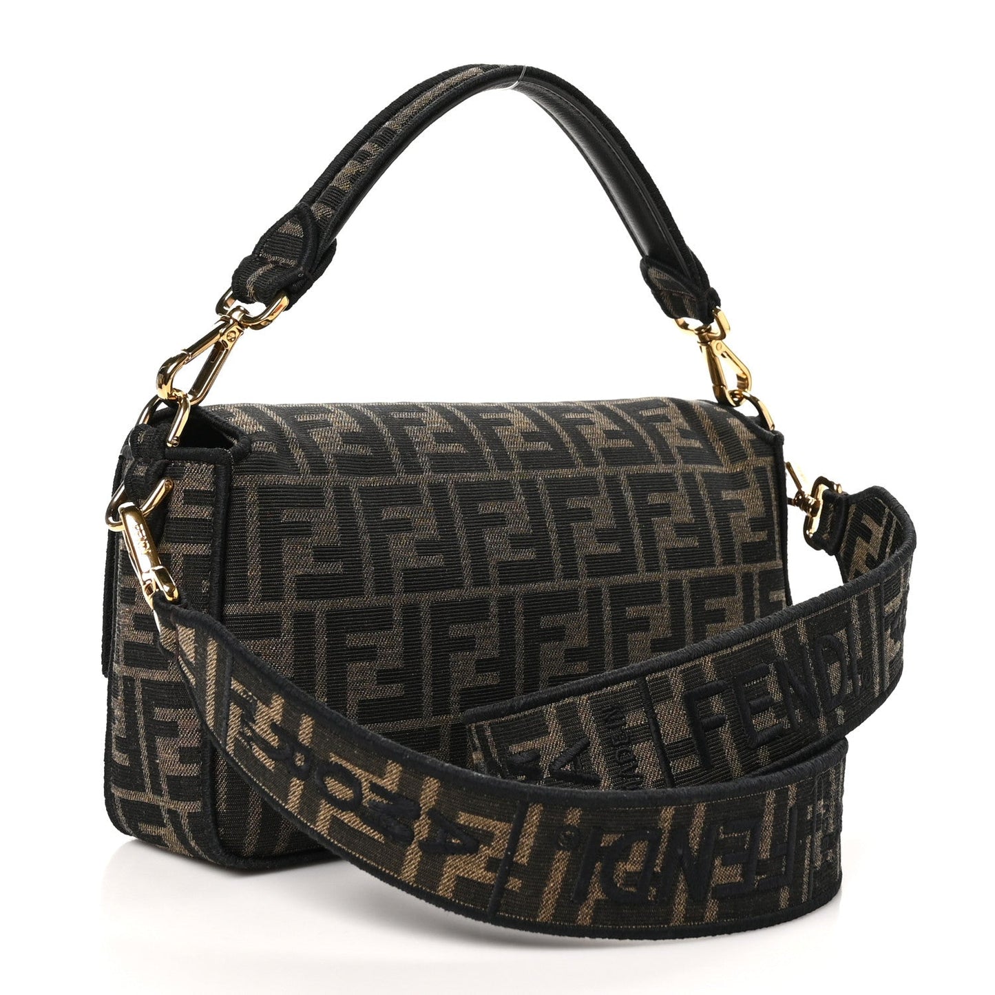 Fendi Fabric Jacquard FF 1974 Medium Baguette Tobacco Moro Black